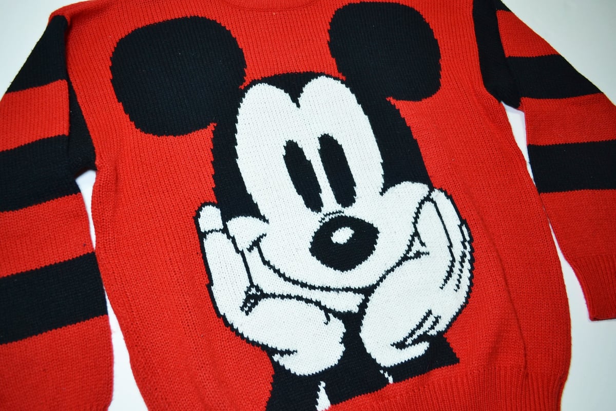 Vintage 1990's Mickey Mouse Big Face Knit Sweater Sz.M / Sole